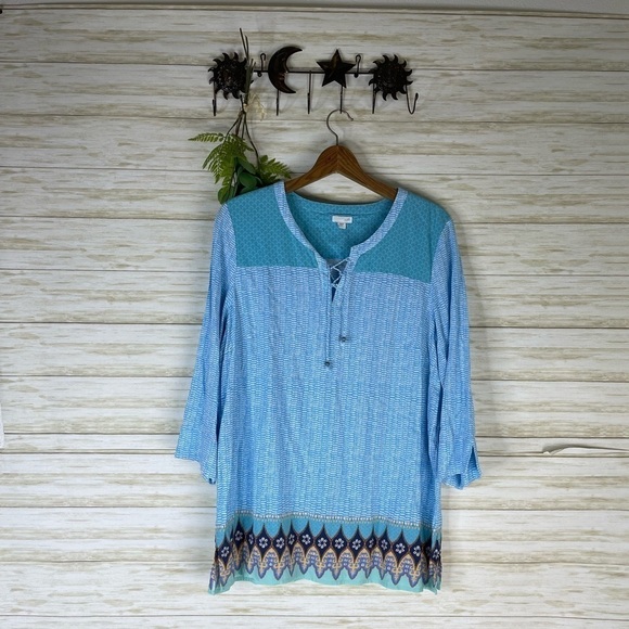 J. Jill Blue Beachy Scallop Print Tunic - Picture 1 of 4